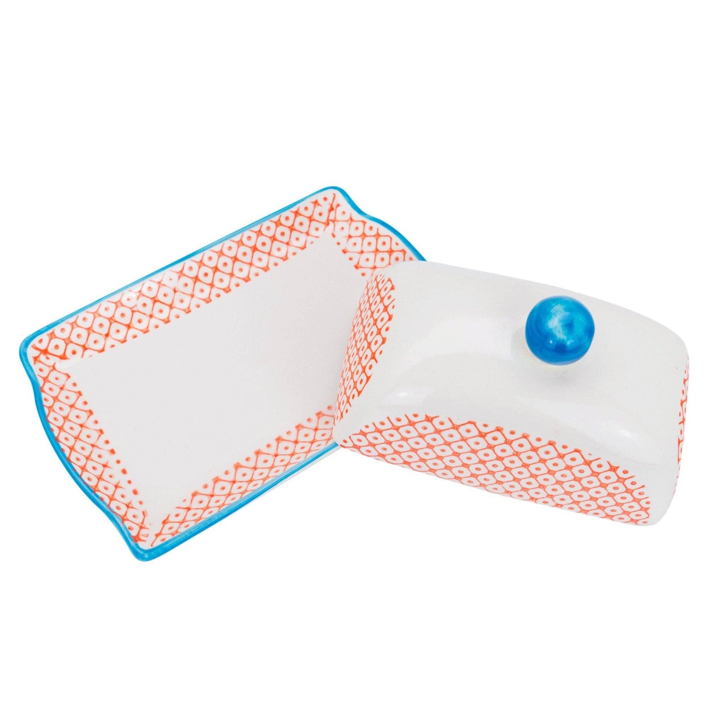 Butter Dish - Nicola Patterned Butter Dish - Orange and Blue