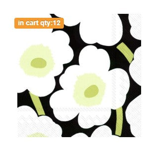 Cocktail Napkin - Marimekko - UNIKKO - BLACK