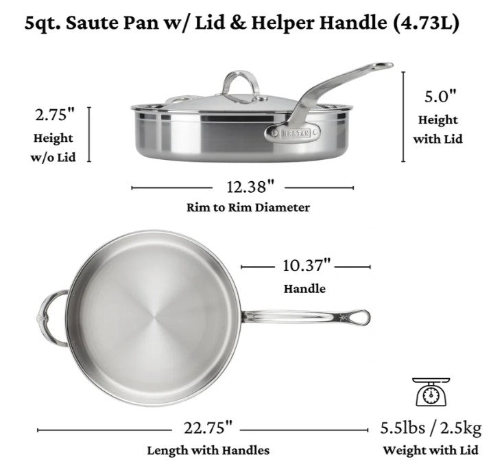 HESTAN ProBond - 5 Quart Covered Sauté Pan with Helper Handle