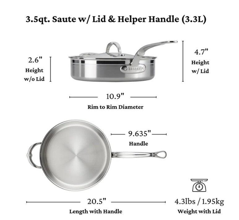 HESTAN ProBond - 3.5 Quart Covered Sauté Pan with Helper Handle