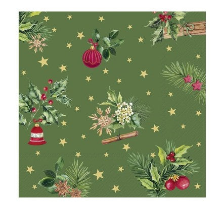 Lunch Napkin - Christmas Elements - Green