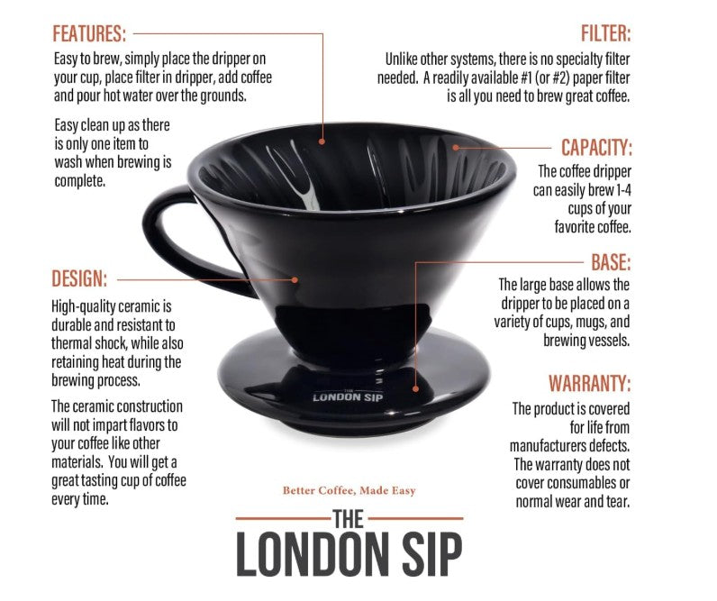 THE LONDON SIP - Ceramic Coffee Dripper - 1 to 4 CUPS