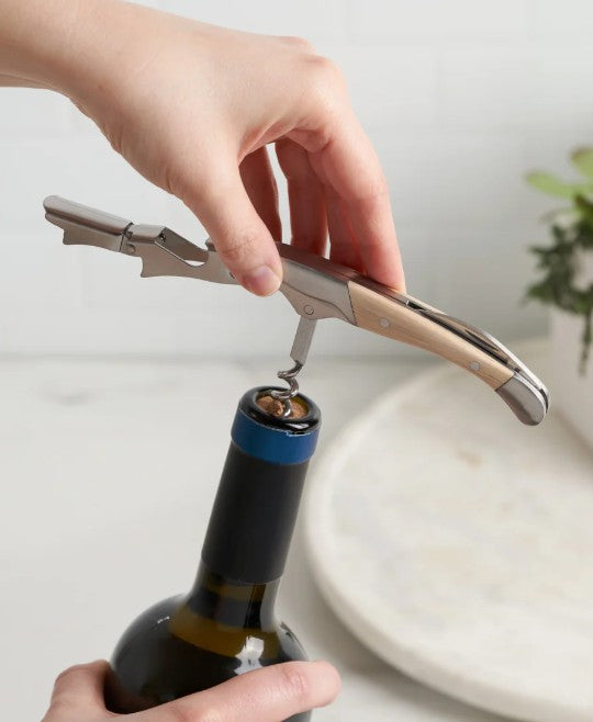 True Brands - Double Hinged Corkscrew - Birchwood Handle