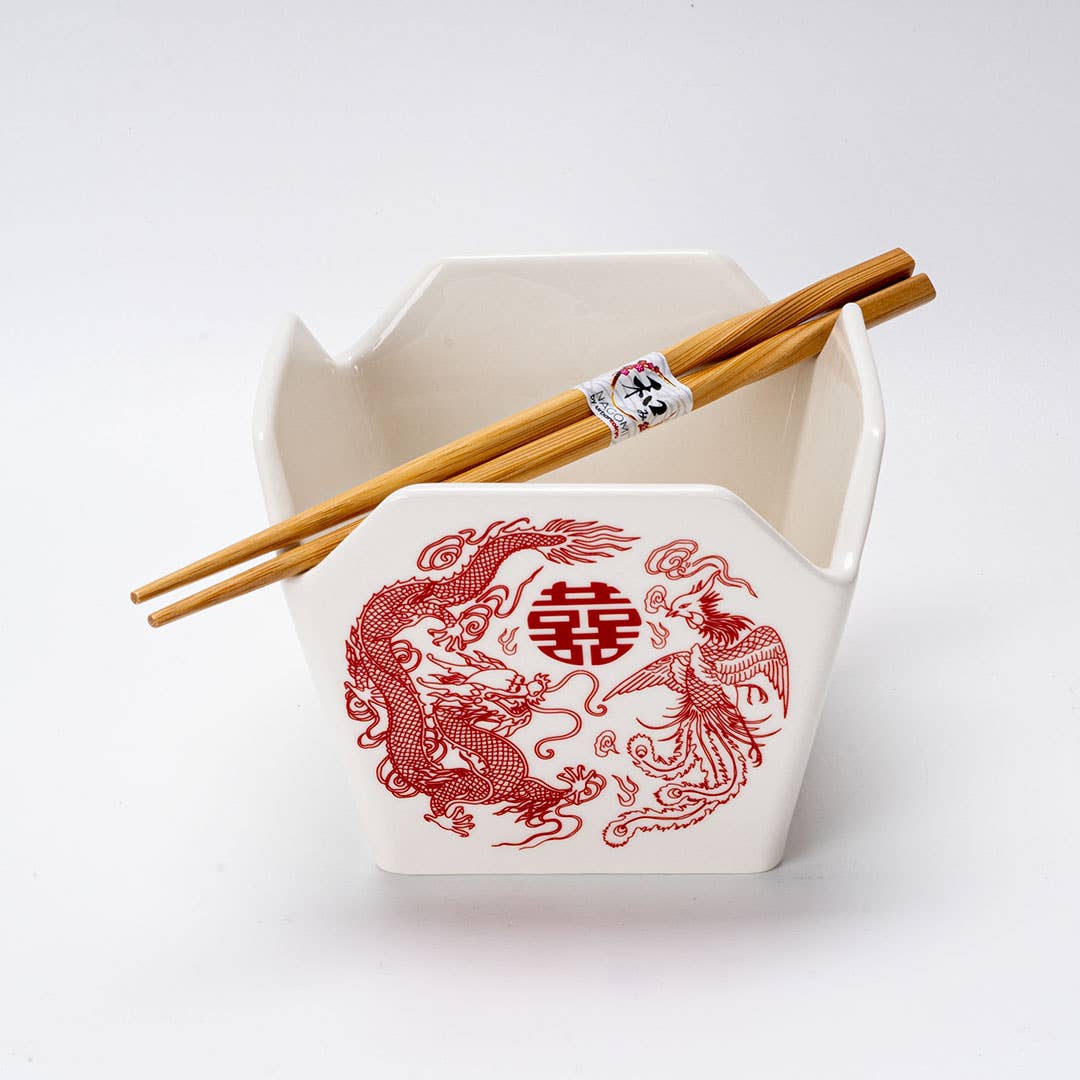 Phoenix Takeout Box Serving Bowl With Chopsticks 16oz