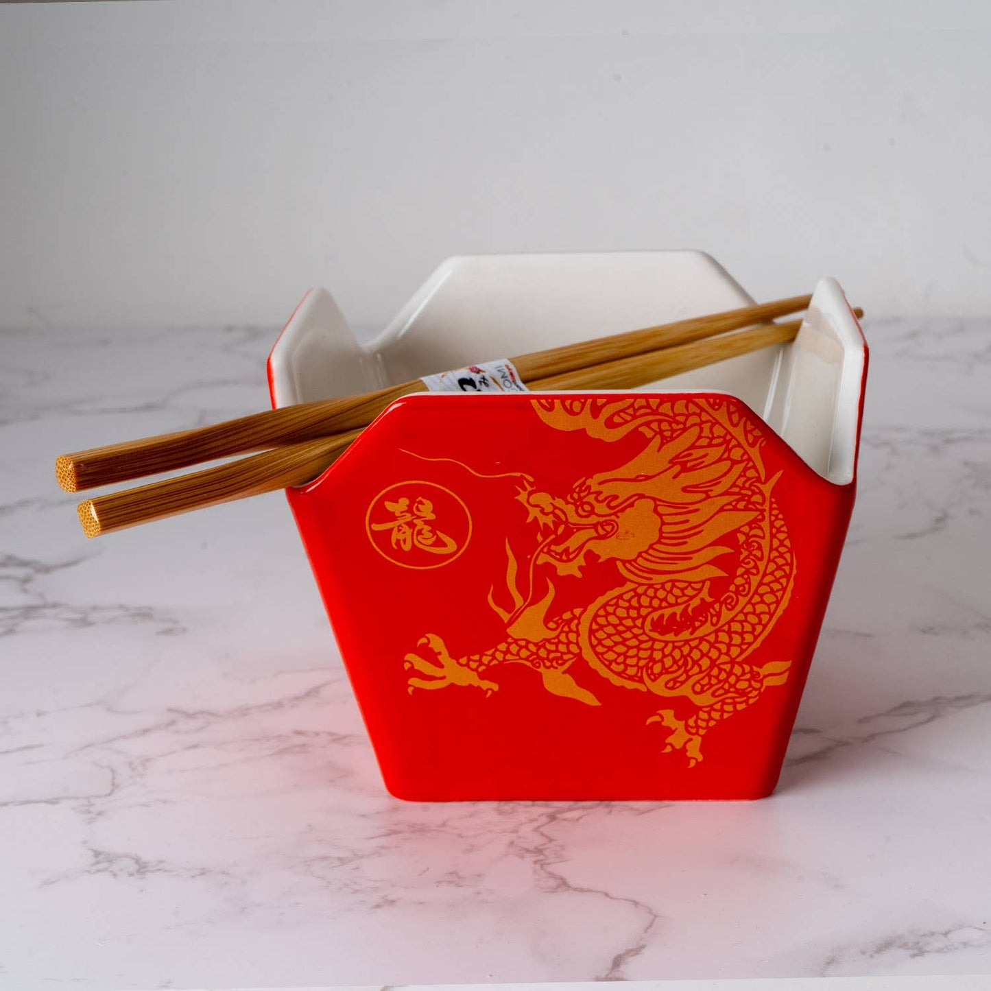 Takeout Box Serving Bowl With Chopsticks Red Dragon - 16oz