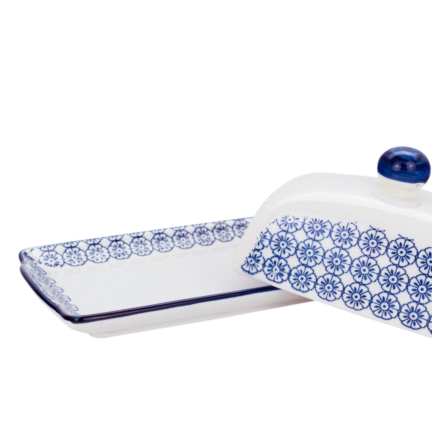Nicola Patterned Butter Dish - Blue Flower