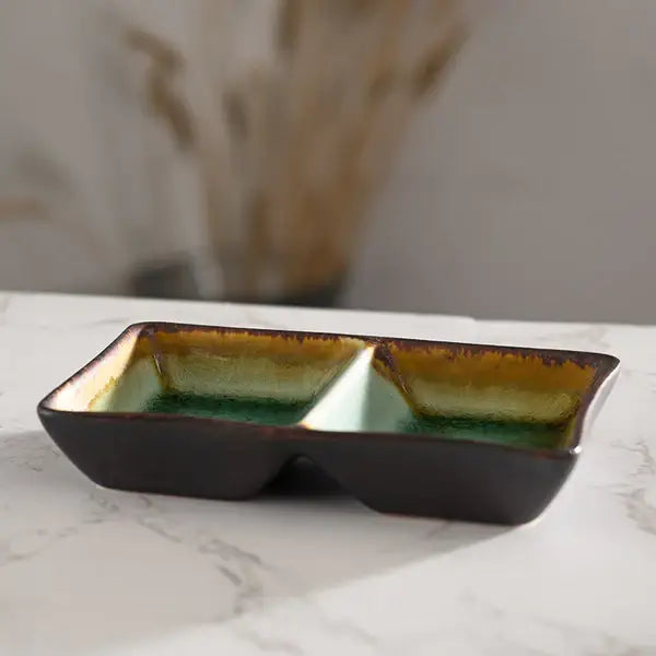 Midori Kanyu 4oz 5.25"L Divided Rectangle Sauce Dish