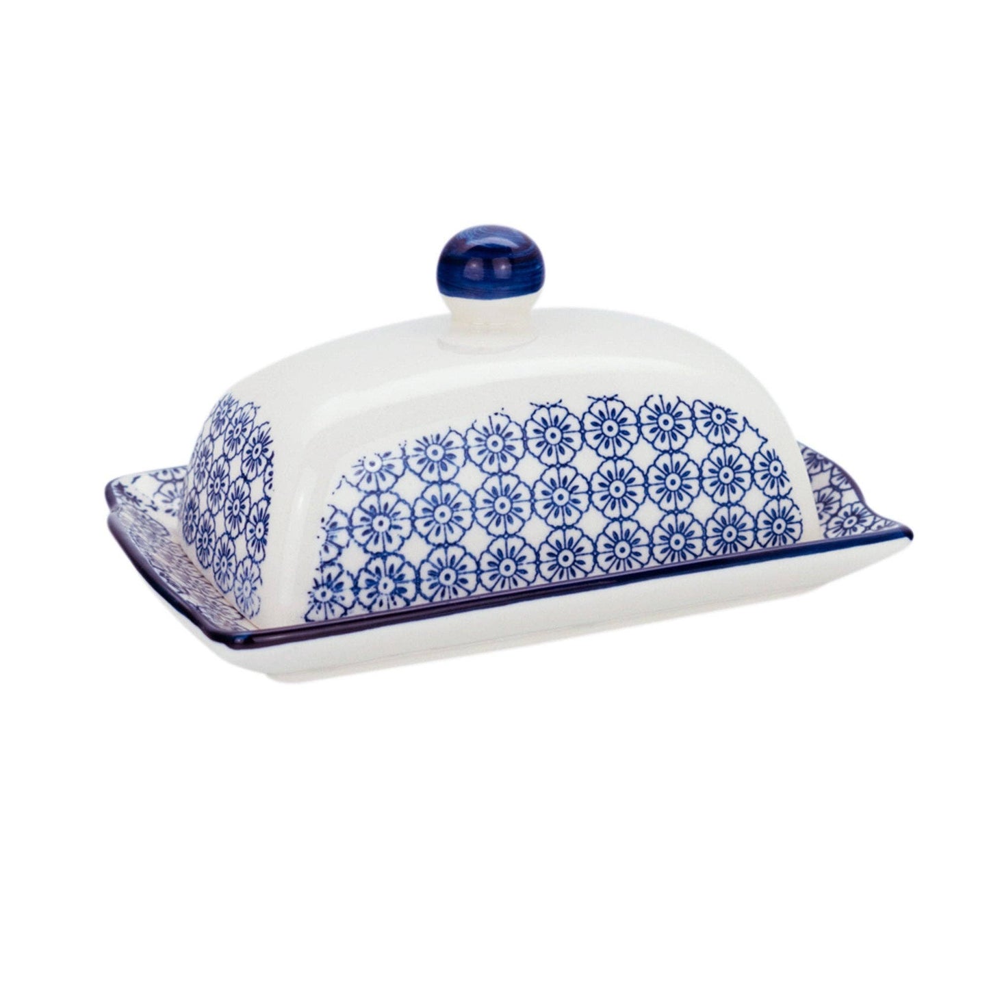 Nicola Patterned Butter Dish - Blue Flower