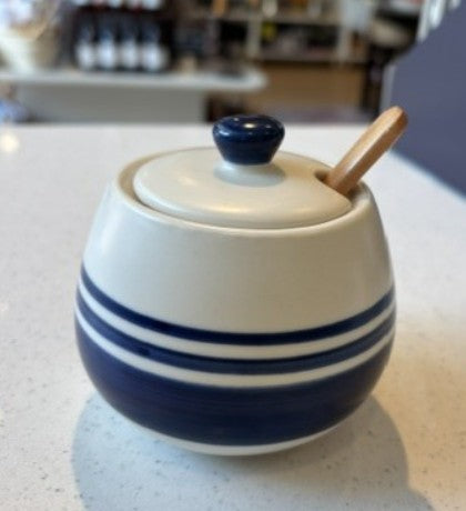 Blue Stripe Sugar Bowl with Spoon