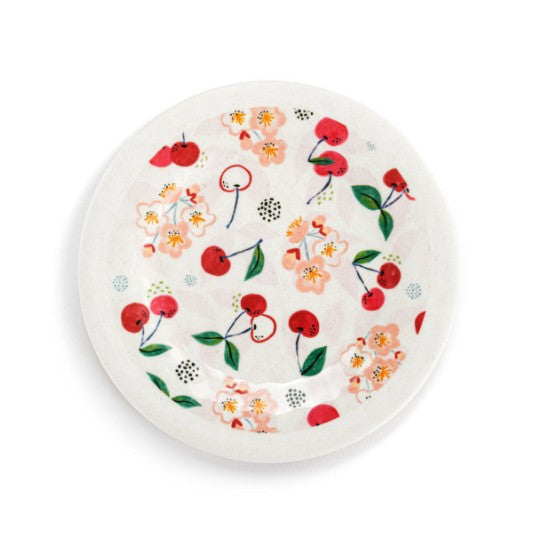 DEMDACO Cherry Appetizer Plates - Bamboo, Melamine - SET OF FOUR