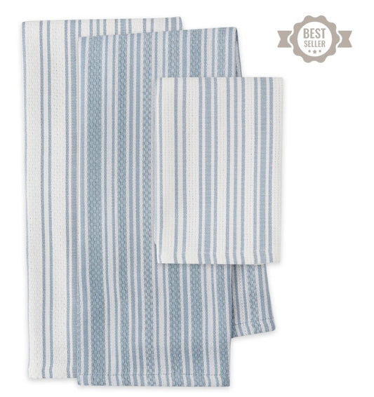 Classic Stripe - Heavyweight Kitchen Towel - Set of 3 - Dusty Blue
