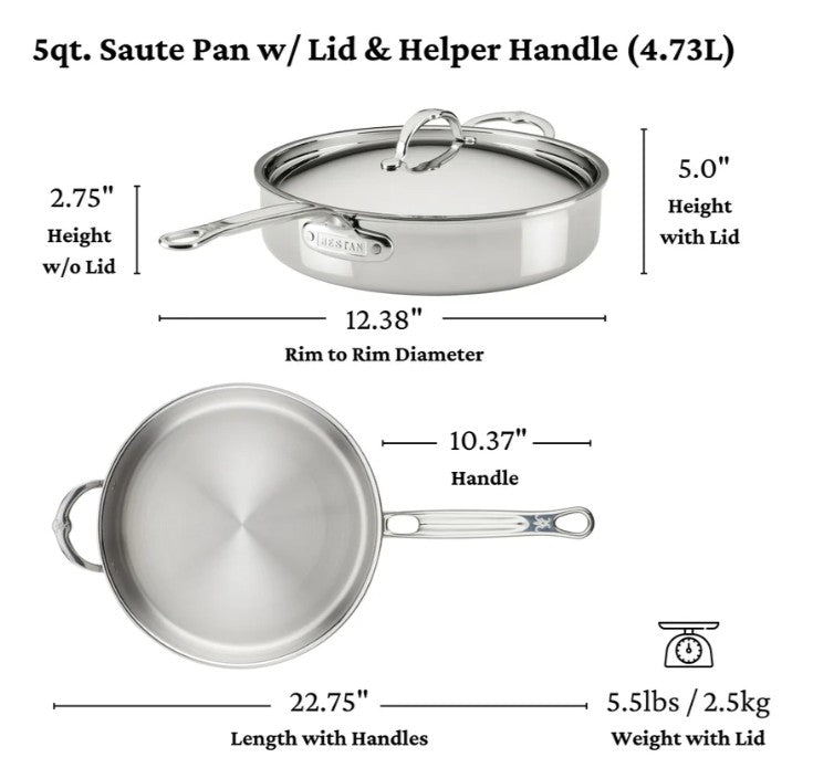 HESTAN ProBond LUXE - 5 Quart Covered Sauté Pan with Helper Handle