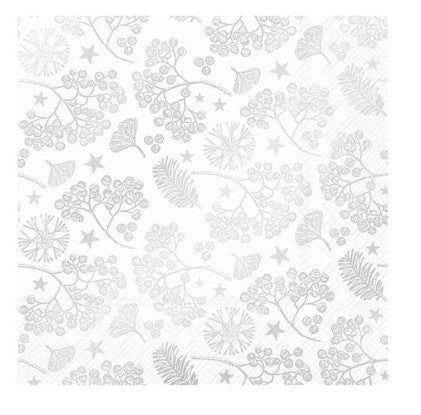 Cocktail Napkin - Bright Winter Branches - Silver