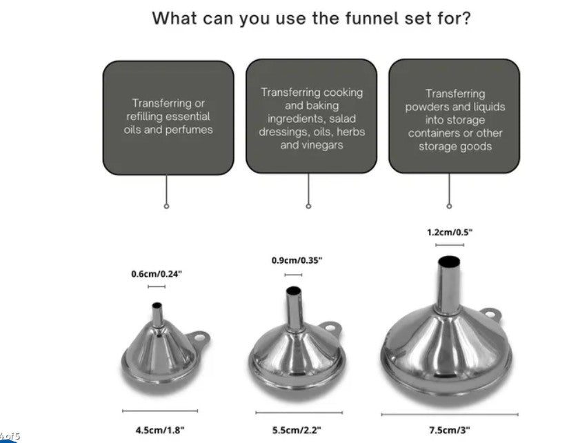 KITCHEN BASICS - Stainless Steel Funnels - SET OF THREE