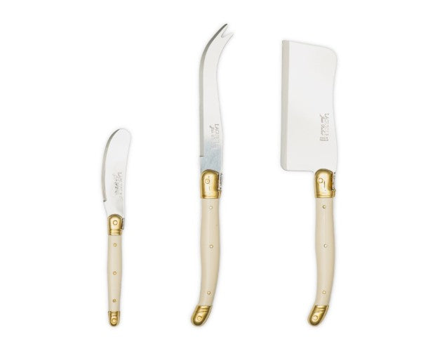 LAGUIOLE - 3 PIECE - Cheese Knife Set, Ivory + Brass