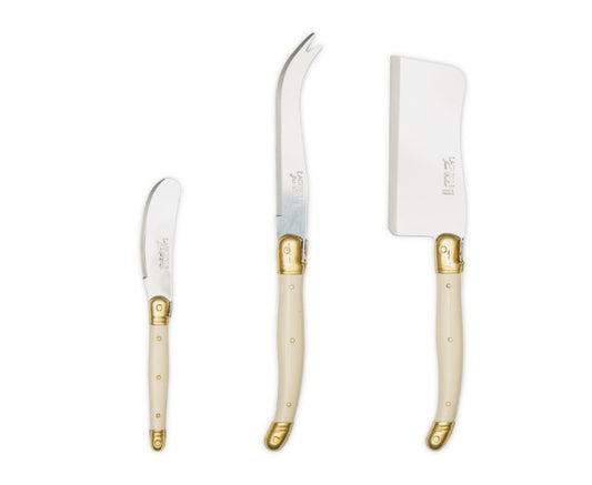LAGUIOLE - 3 PIECE - Cheese Knife Set, Ivory + Brass