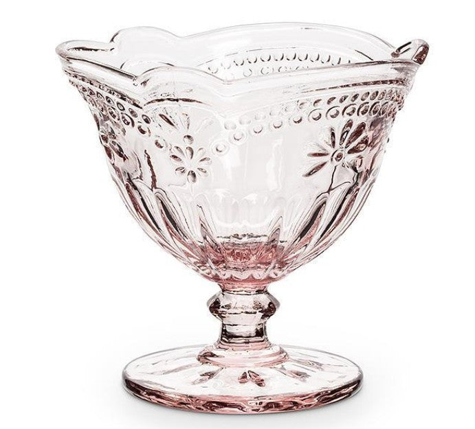 Pink Flower Pedestal Bowl - 4" High
