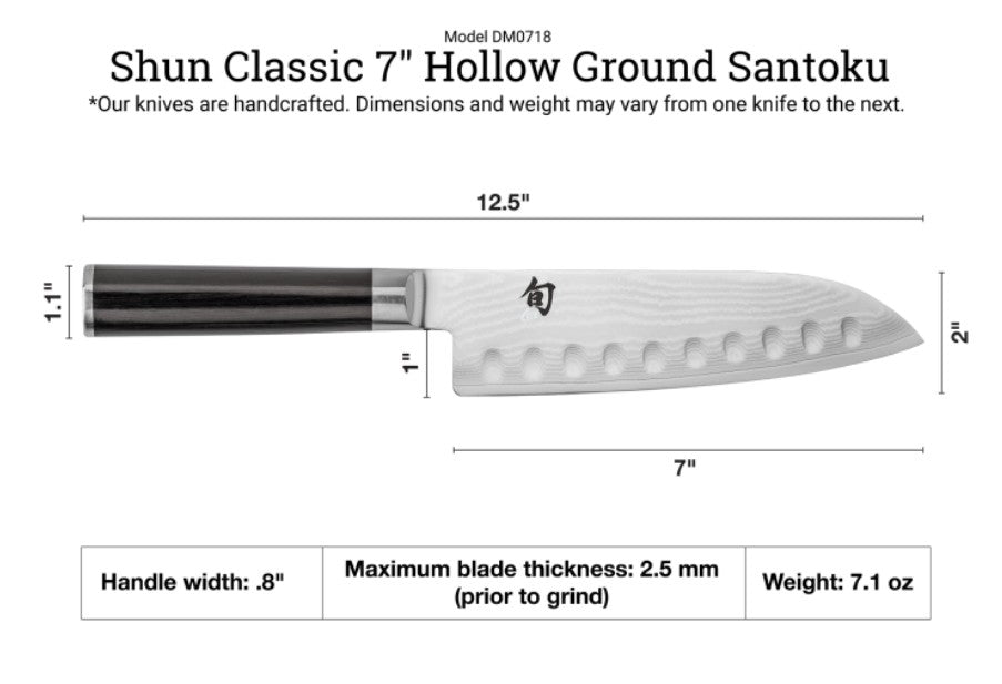 SHUN - CLASSIC - 7" Hollow Ground Santoku