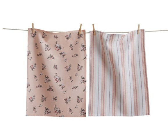 TAG - Kitchen Towel - Pink Rose and Stripe - SET OF 2