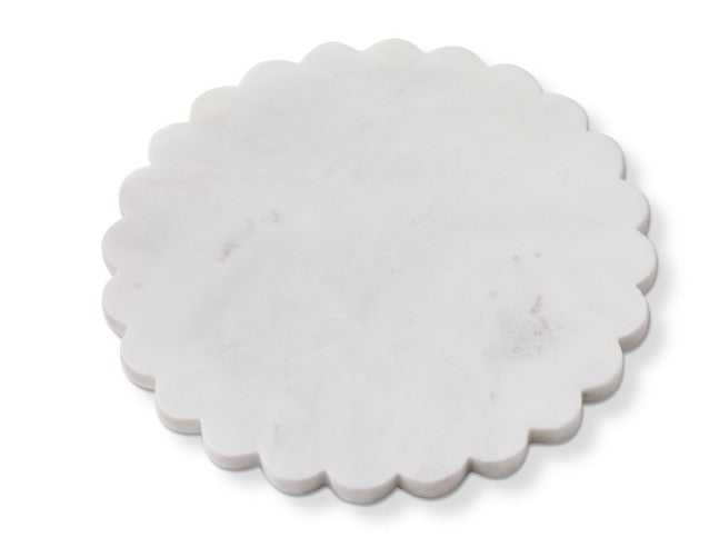 Scalloped White Marble Tray - Circular