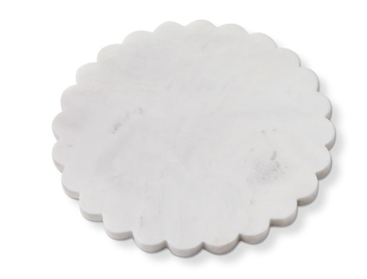 Scalloped White Marble Tray - Circular