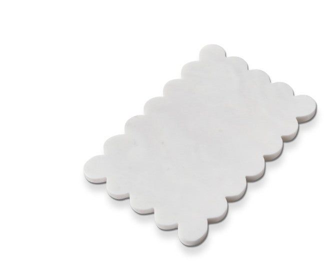 Scalloped White Marble Tray - Rectangular