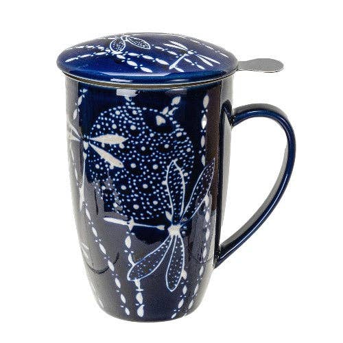 Dragonfly 15oz Tea Mugs with Lid and Infuser for Loose Leaf Tea