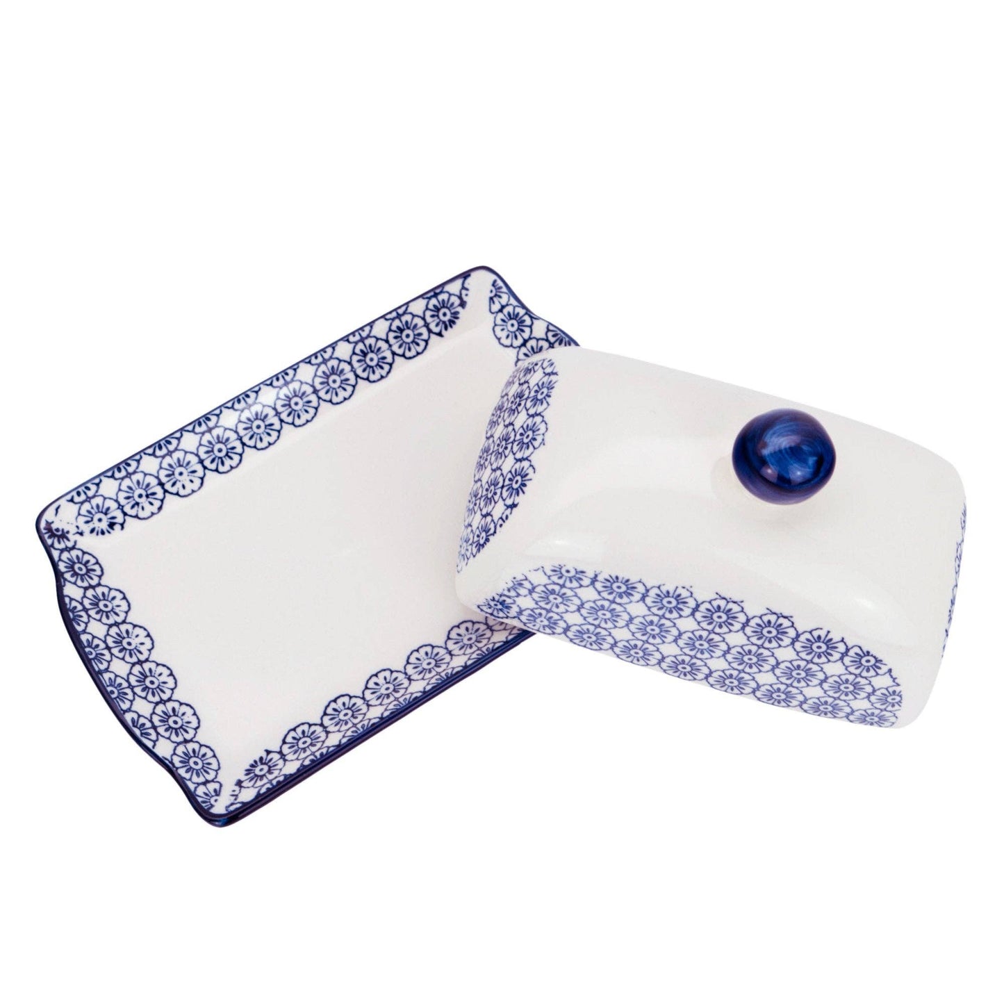 Nicola Patterned Butter Dish - Blue Flower