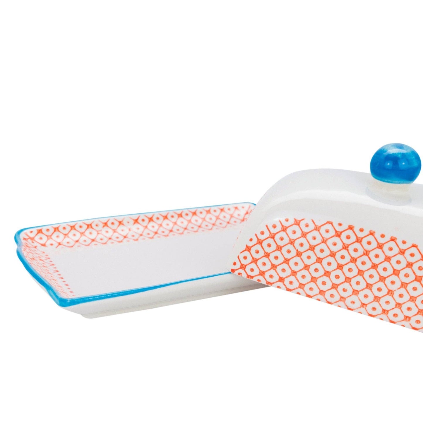Butter Dish - Nicola Patterned Butter Dish - Orange and Blue