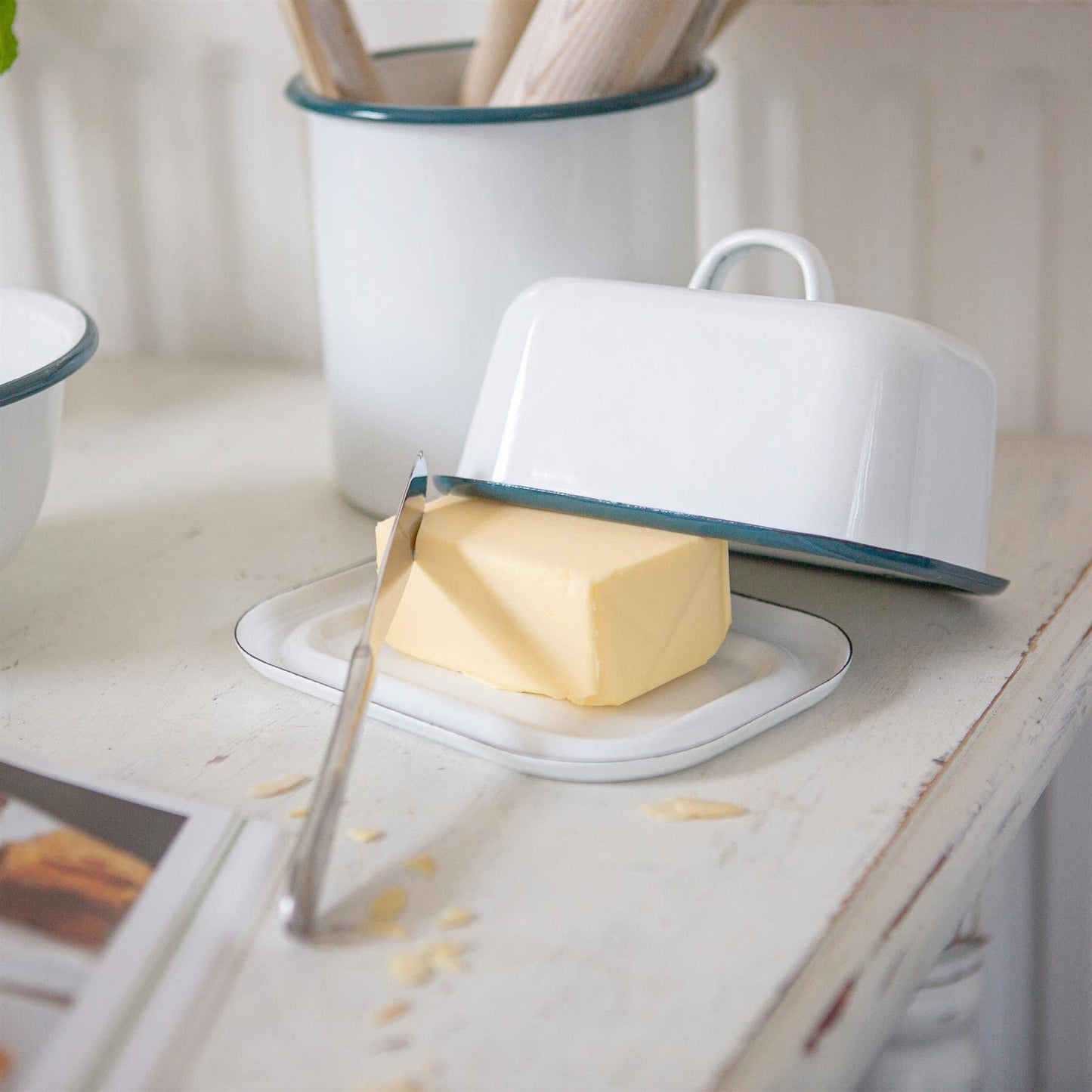 White Enamel Butter Dish - By Argon Tableware