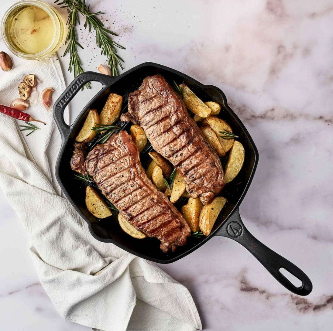VICTORIA Cast Iron - 10” x 10” Grill Pan