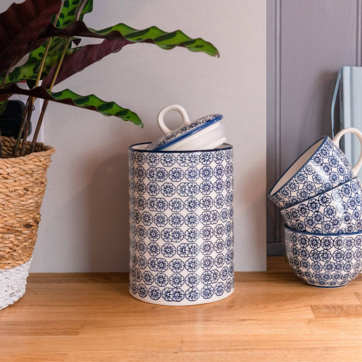 Nicola Spring Stoneware Tea and Coffee Canister - Blue Flower