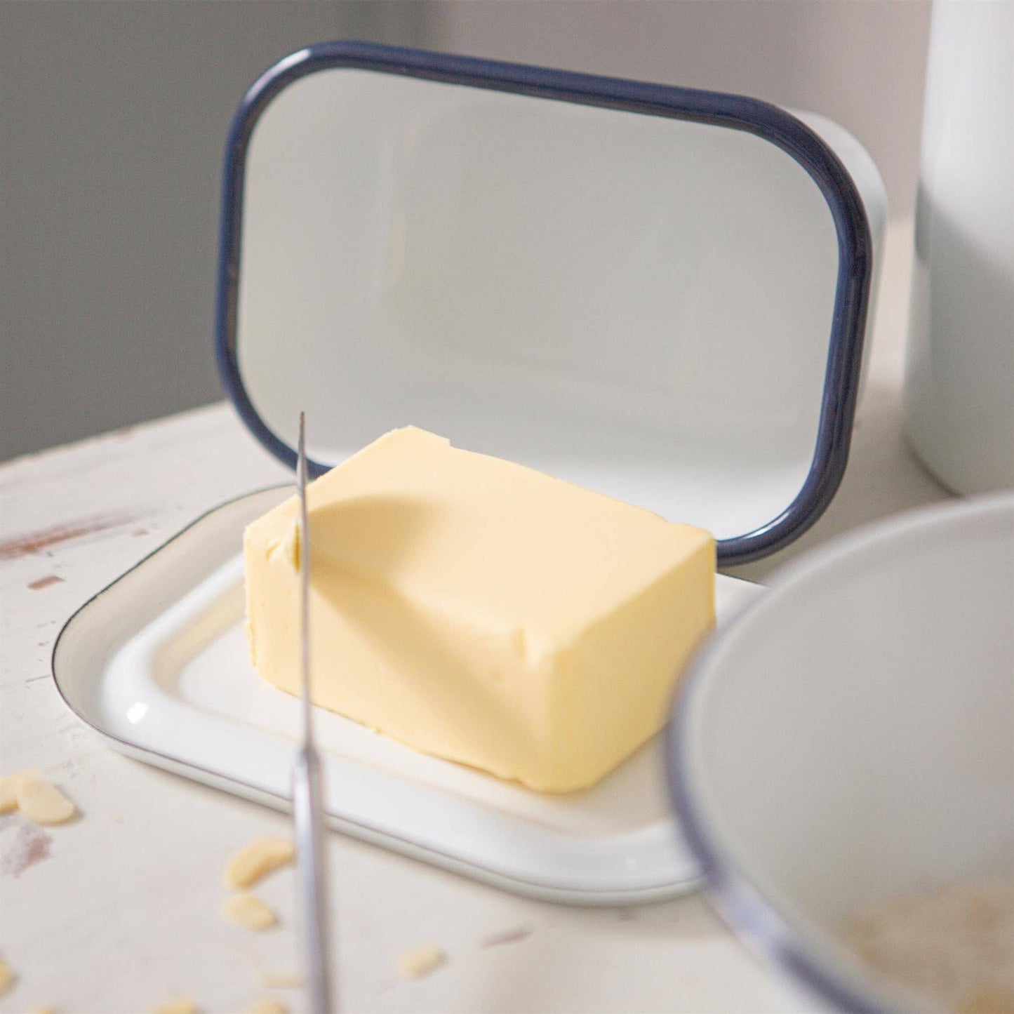 White Enamel Butter Dish - By Argon Tableware