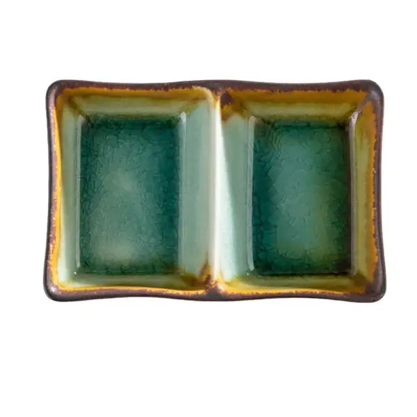 Midori Kanyu 4oz 5.25"L Divided Rectangle Sauce Dish