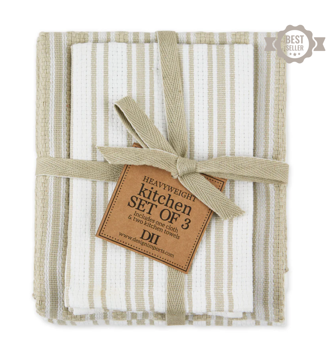 Classic Stripe - Heavyweight Kitchen Towel - Set of 3 - Taupe