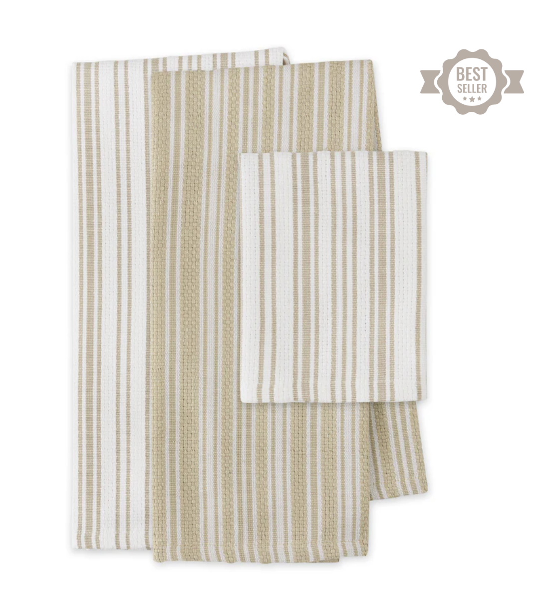 Classic Stripe - Heavyweight Kitchen Towel - Set of 3 - Taupe